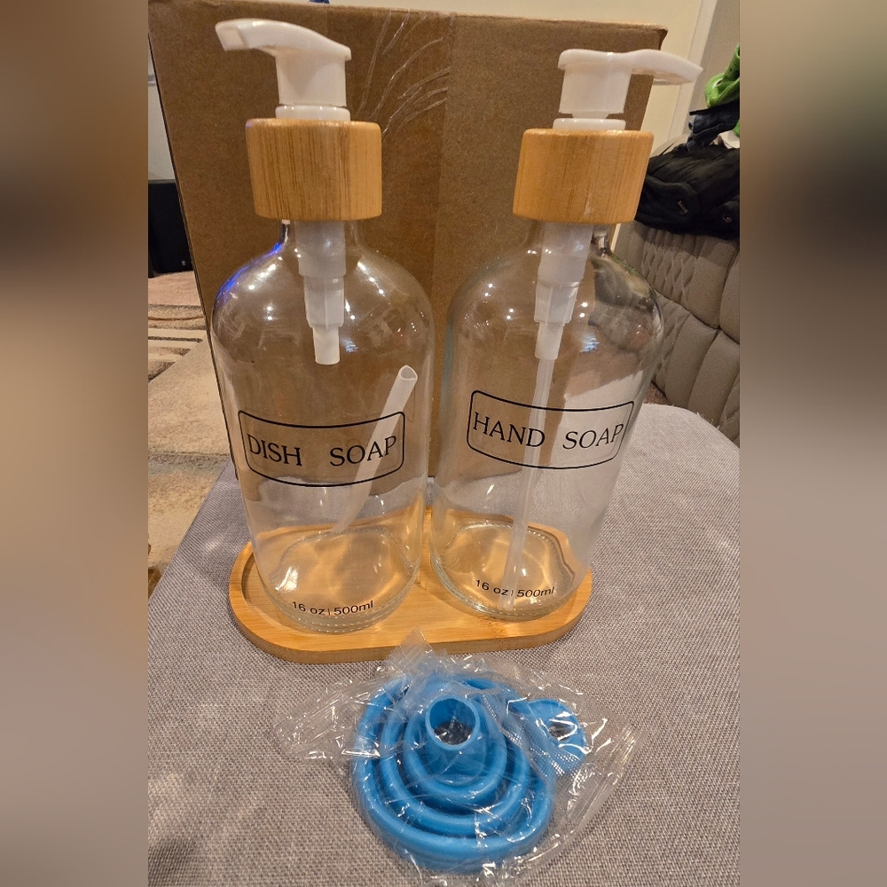 Glass Soap Dispenser Set with Bamboo Pump - Clear New